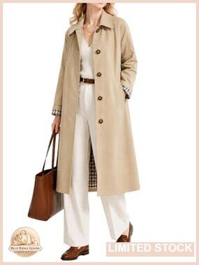 Women's Waterproof Trench Coat Single Breasted Long Rain Coat Stretch